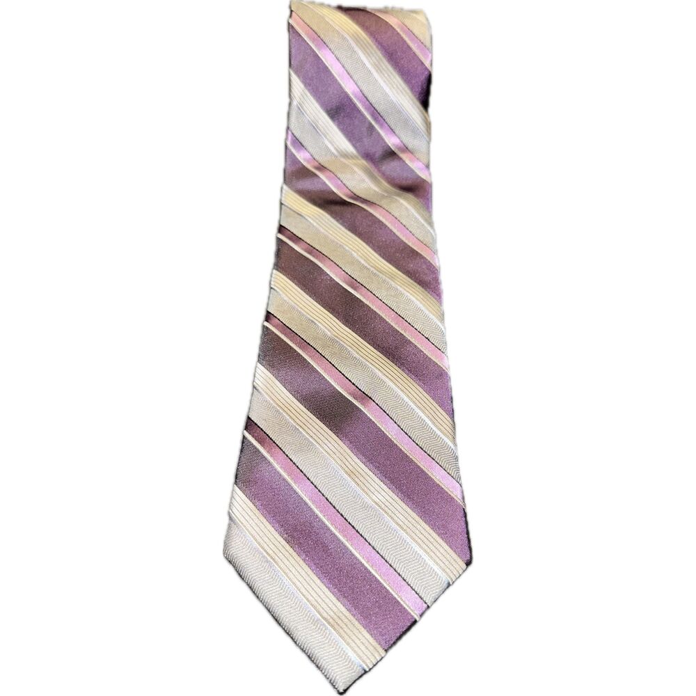 Calvin Klein Purple Gray Striped Men's Tie‎ Necktie Professional Silk